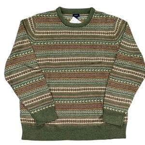 J Crew Fair Isle Nordic Crewneck Sweater Green Brown Wool Blend Men's XL NWT